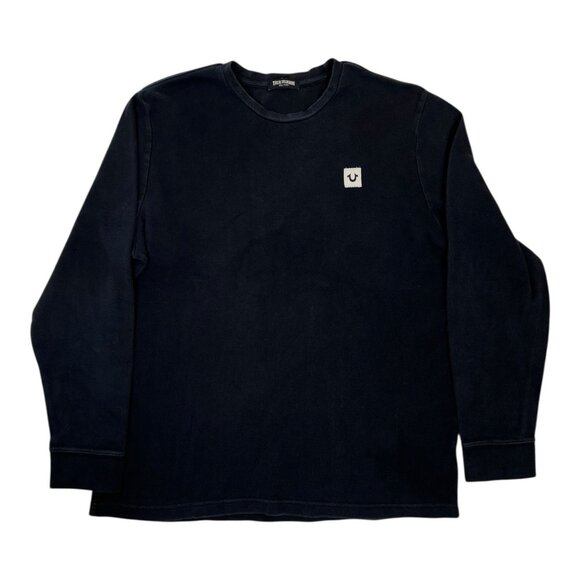 True Religion Long Sleeve Thermal T-Shirt Size Large Black Y2K - Picture 1 of 7
